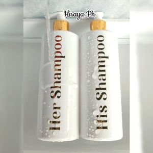 Hiraya Ph His and Her Shampoo Dispenser 500ml Pump Container with Waterproof Labels Elegant and Minimalist Refillable Bathroom Organizer