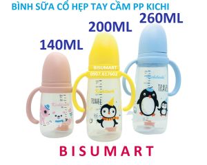 Bình Sữa PP cổ hẹp Kichilachi có quai cầm không BPA 140ml / 200ml / 260ml