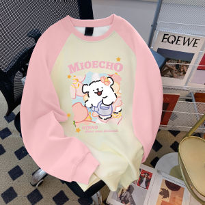 Girls round Neck Sweatshirt Shoulder Insert Cartoon Dog Print Sporty Polyester Cotton Blend Autumn Wear for Middle And Big Kids