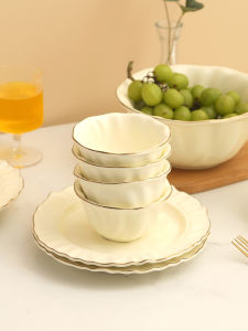 WUXIN Ceramic Yellow Bowl Plate Set Luxury Home Dinnerware Nordic Style Irregular Shape Single High Aesthetic Value Soup Bowl