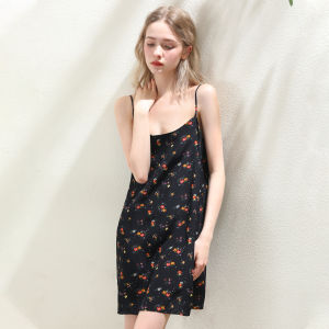 XEXZ | Silk Shantung Print Wrap Dress Casual Home Wear Summer Season Plant Floral Pattern One Shoulder Design No Sleeve Mid Length