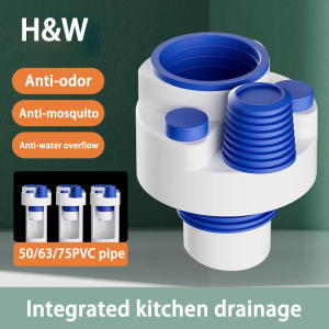 H&W Kitchen Drain Pipe Three-Way Drainage Pipe Sewer Three-Way Diverter Water Divider Anti-Odor Integrated Drain