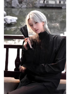 New Chinese Style Mens Long Sleeve Shirt Shoulder Pads Design Court Elegant Hanfu Clothing Casual Loose Fit Spring Fashion