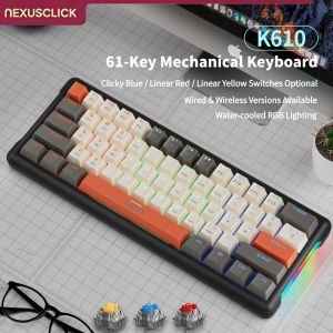 NexusClick 60% Compact Esports Mechanical Gaming Keyboard61 Keys Red SwitchHot Swappable RGB Backlit Portable Keyboard for PC