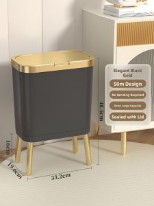 Large Capacity Kitchen Living Room Trash Can High Foot Cover Press Creative Paper Basket Home Use Waste Bin Plastic Square