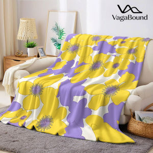 BILIBILI | Yellow Purple Retro Flower Flannel Blanket Warm Soft Halloween Christmas Decorative Couch Warm Cozy All-Season Gift