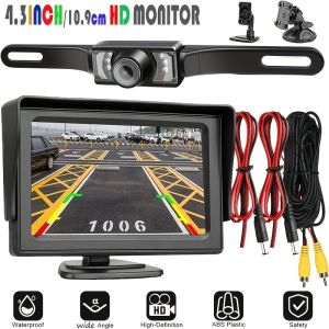 Bileeko HD Rearview Reverse Parking Kit - 4.3inch Monitor 7LED IR License Plate Camera For Pickup/Van/RV