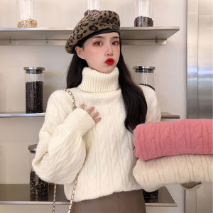 เสื้อสเวตเตอร์คอสูงทรงหลวมสำหรับผู้หญิงในฤดูหนาวปี 2025 เสื้อชั้นในถักหนาแบบลำลองที่เข้ากันได้หลากหลาย