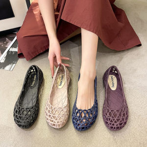 รองเท้าบูทกันฝนแบบเปิดหน้าสั้นระบายอากาศได้ดีสำหรับผู้หญิง รองเท้าแตะชายหาดแบบลำลอง พื้นนุ่ม วัสดุ PVC ฤดูร้อน 2024