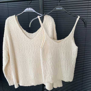 Loose Knitted Sweater Womens V-neck Sleeveless Vest Top Inner Wear Two-piece Set Early Autumn Casual Comfortable Style