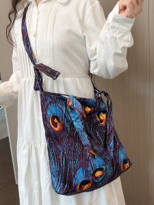 Large Capacity Crossbody Bag Womens Vintage Tote Bag for Commuting Casual Class Womens Handbag Floral Element Light Corduroy