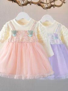 Princess Style Childrens Dress Spring Autumn Cotton Blend Fabric A-Line Skirt for Toddlers And Babies Ages 6 to 36 Months