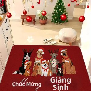 Merry Woofmas Thảm Cửa Bằng Vải Nỉ Giáng Sinh Vui Nhộn Chủ Đề Chó Giáng Sinh Vui Nhộn Thảm Lối Vào Mềm Mại Có Thể Giặt Được Chống Trượt Dành Cho Những Người Yêu Thú Cưng Trang Trí Nhà Ngày Lễ