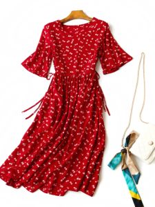 ชุดเดรสผ้าไหมคอตตอนผสมลูกไม้แขนยาวกระโปรงทรงเอเอวสูง ทรงหลวม แขนกุด ทรงเข้ารูป ทรงเอ ฤดูใบไม้ผลิและฤดูร้อน