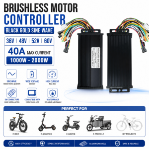 36V 48V 52V 60V 40A 1000W-2000W Sine-Wave Brushless Motor Controller Suitable for Electric Bicycles with Protocol 2 LCD Display