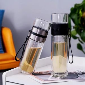 Botol Air Minum Kaca Borosilicate dengan Saringan 400ml / Botol Kaca Tahan Panas dengan Saringan Teh