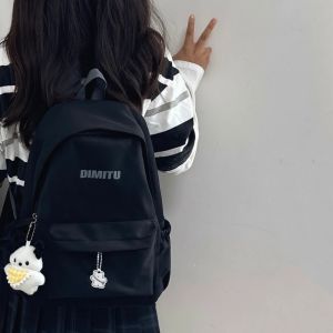 Large Capacity School Bag 2025 Trendy Pure Color Backpack for Junior High School Girls Primary School Students High School College Students Korean Style Double Shoulder Bag
