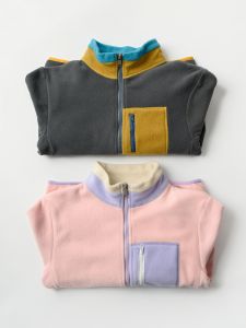 เสื้อโค้ทให้ความอบอุ่นคอตั้งขนแกะสองด้านสำหรับเด็กเสื้อคาร์ดิแกนสีคอนทราสต์สำหรับเด็กหญิงเด็กชายชุดเด็กแบบฤดูหนาวสำหรับเด็กวัย5-12ขวบ