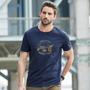 Jeep Pure Cotton Short Sleeve T-Shirt Mens Comfortable round Neck Printed Breathable Sweat Absorbent Business Casual Summer Top