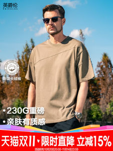 Enjeolon Heavyweight Pure Cotton American Style Short Sleeve T-Shirt Mens Deconstructed Split Loose Fit Summer Top