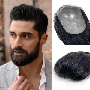 Skin Back-forward of Men Toupee Hair Direction PU Hair Replacement Human Hair System for Men Black Color Straight Hair
