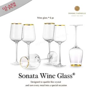 Dining Vaisselle แก้วไวน์Sonata Wine glass ขอบทอง & แก้วน้ำ Sylvia glass ทรงกลมขอบทอง (Pack 4 / 6 / 10 ใบ)