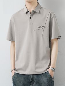 ROMON | Lormen Mens Short Sleeve Polo Shirt Summer Thin Ice Silk T-Shirt Fashionable Turn-down Collar Lightweight Breathable Cotton Blend