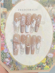 Nghệ Thuật Làm Móng Tay Họa Tiết Hoa Hồng Dài Thấm Nước Chuyển Màu Từ Từ Có Thể Tháo Rời Có Nơ Hồng Trang Trí Móng Tay