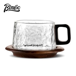 BINCOO Glass Coffee Mug Saucer Set with Spoon Handle Design Ideal for Home & Office Use 230ML