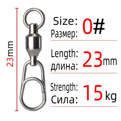 DNDYUJU 10X Fishing Bearing Rolling Swivels Stainless Steel Oval Split Rings Hooked Snap Fishing Lure Connector Accessories