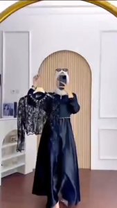 Gamis Set Outer Brokat Sakura Dres Silk Premium Mix Brukat Aplikasi Payet Mutiara M L XL XXL 3XL Dress Kondangan Remaja Kekinian Baju Muslim Wanita Elegan Mewah Seragam Pernikahan Warna Burgundy Mahogany Hitam