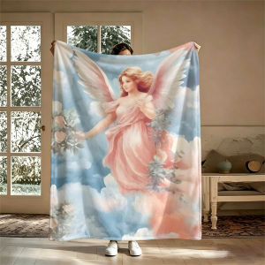 Pink Angel White Wings Flannel Blanket Soft Warm Christmas Halloween Blanket for Lightweight Cozy Room Home Decor Gifts