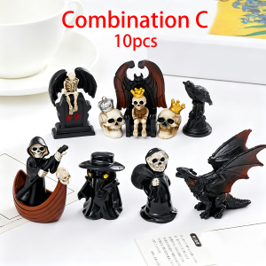 Halloween Black Wind Miniature Skull Decoration Set Moss Pottery DIY Landscape Accessories Mini Resin Handmade Decoration