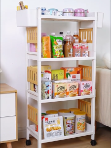 Multi-Functional Storage Shelf with Adjustable Wheels - Kitchen Spice Rack & Bookshelf Organizer Rack