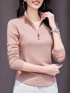 Áo Sơ Mi Lót Lông Cừu Có Khóa Kéo Cổ Cao Cho Nữ Mùa Thu Đông Màu Hồng Đa Năng Áo Khoác Ngoài Lót Lông Cừu Dài Tay