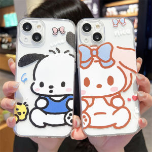 Cute Meow Dog Full Cover Silicone Phone Case Transparent Protective Shell for iPhone 14 pro Max 13 12 Mini 15 16 7 plus 8 plus