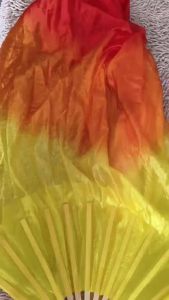 2PC1.8M Long Dance Fan Belly Dance Performance Long Fans Multicolor Bamboo Fan Veil Silk Fan