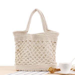 Trendy Cotton Thread Woven Handbag Pure Color Beach Vacation Ladies Bag Soft Square Shape Casual Leisure Handbag for Youth