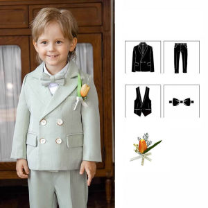 Children 1Year 5Pieces/Set Jacket Vest Pants Bowtie Flower Photograph Suit Boys Wedding Birthday Costume Kids Tuxedo Dress