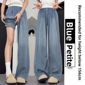 YAYANGREN | Summer Thin Wide Leg Jeans Womens Loose Elastic Waist Tencel Ice Silk Jeans Slim Straight Large Size Fat MM Loose Fit Jeans