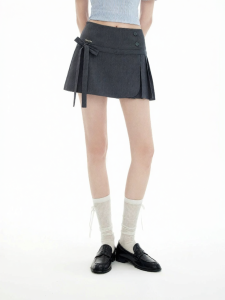 Unifree | Slim Fitting A-Line Bowknot Grey Skirt
