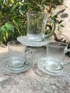 cangkir kopi 6pcs (3gelas&3tatakan) paket cangkir kopi bahan kaca tebal