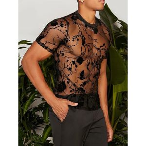 Áo Thun Lưới Họa Tiết Hoa Tay Ngắn Mùa Hè Thường Ngày Cổ Tròn Mỏng Thoải Mái Cho Nam