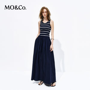 MO&Co. | False Two-piece Patchwork Xinjiang Cotton Dress Medium-high Waist Drawstring