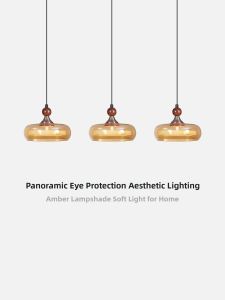NSWR | Vintage Modern Style Amber Glass 3 Heads Dining Chandelier