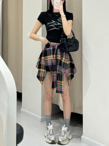 Váy Ngắn Chữ a Cạp Cao Kẻ Caro Phong Cách Retro Mỹ Cho Nữ Mùa Thu Thiết Kế Váy Ngắn Quần Bó Sát Cho Phụ Nữ Ngoại Cỡ