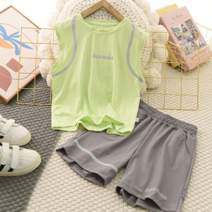 Boys Summer Outfit Ice Silk Vest Set Quick Dry Thin Sporty Reflective Strip Sleeveless T-Shirt Casual Two-Piece Childrens Clothing