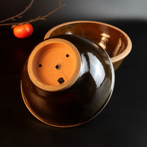 Traditional Chinese Style Clay Steaming Bowl Natural Ash Glazed with Holes Oil Leak Proof Ceramic Steamed Dish Holder