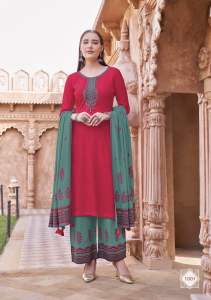 [INSTOCK Collection] Vastram Designer 3pcs Kurti Suit in Heavy Rayon with Thread & Handwork Embroidery on Top and Pant with Muslin Printed Dupatta
