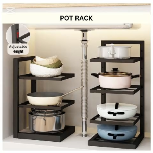 Ready Stock 2/3/4/5 Tiers Pot Rack Organizer Under Sink Kitchen Adjustable Pan Storage Rak Kuali Periuk Bawah Sinki Bertingkat Dapur Bawah Table Top Serbaguna Viral Estetik Carbon Steel Stainless Steel Murah Multifungsi Multifunction Rustproof Durable